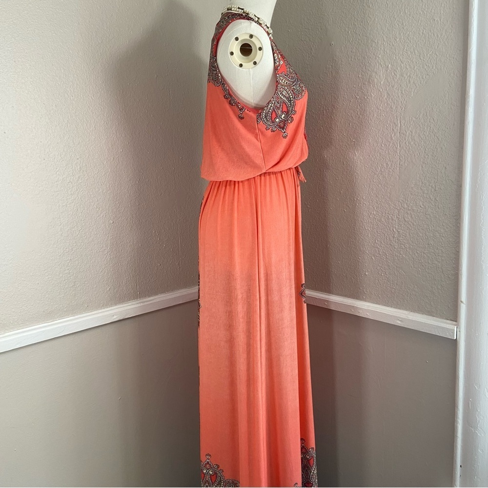 Paisley Chiffon Sleeveless Maxi Dress Size Small Rhinestone Sequin Detail - Picture 12 of 15